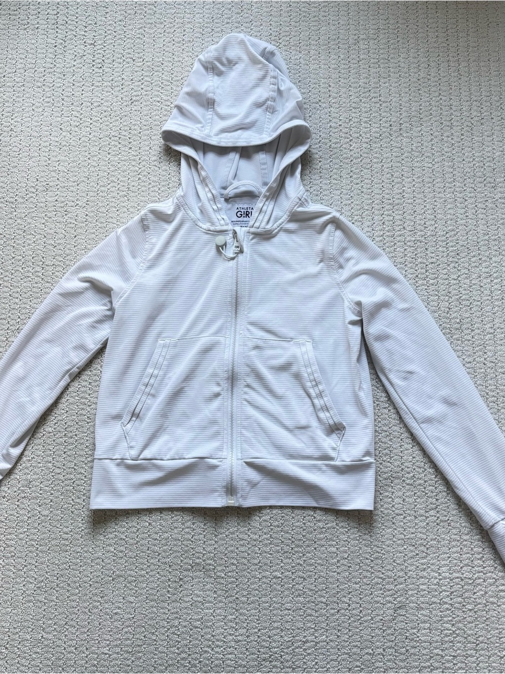 Athleta Girl White Hooded Zip Up Size 7 Thumbholes Golf Athletic Jacket